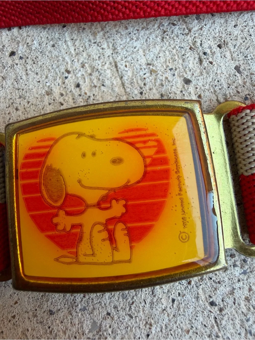 Vintage Snoopy Peanuts IFE NY USA Elastic Belt Red Grey Youth Collectible